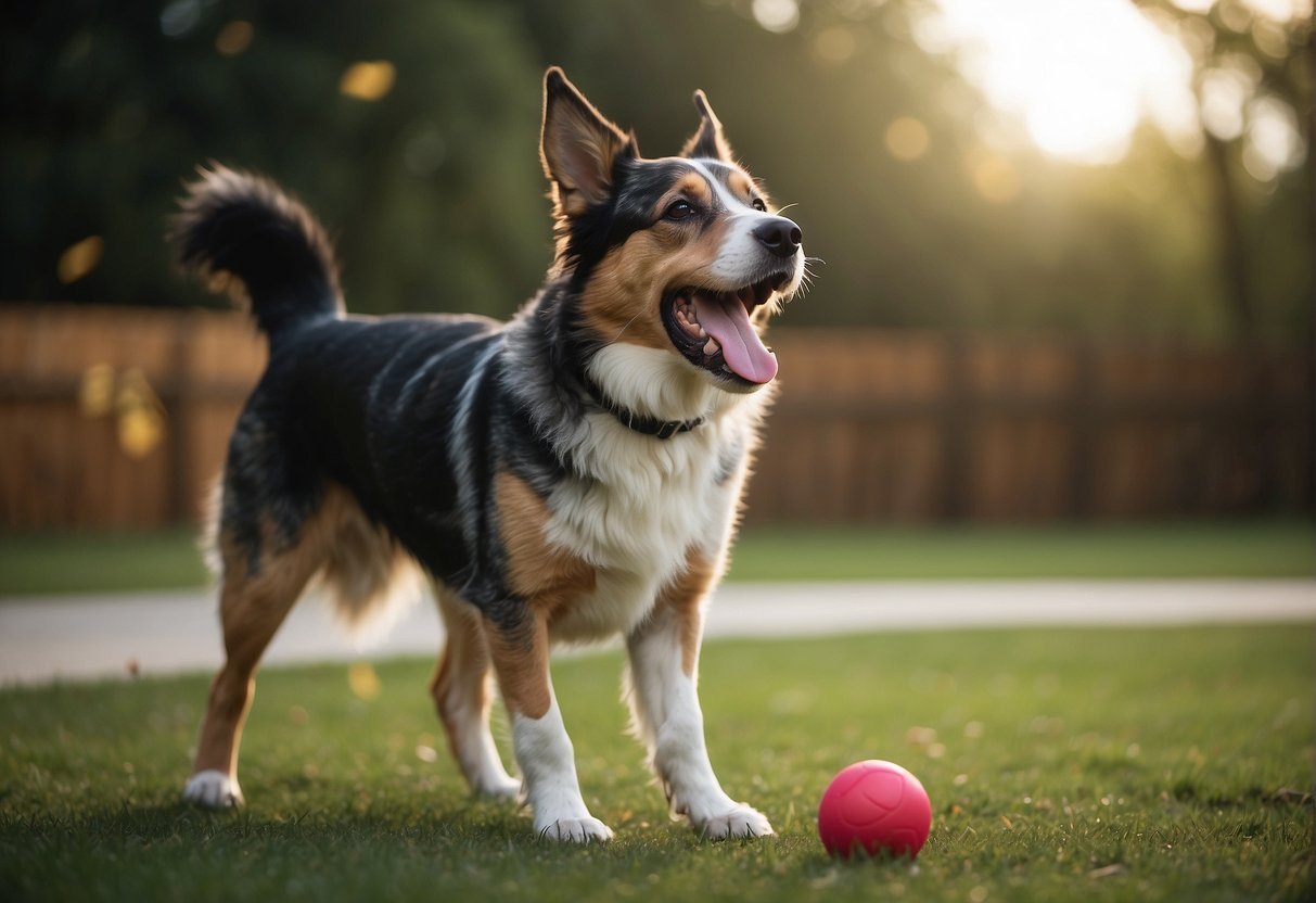 A dog with special needs interacts with a kong toy, showing engagement and enjoyment