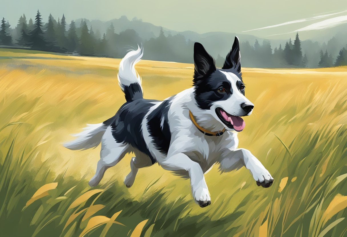 A dog running freely in a field, obeying commands and responding to off-leash training