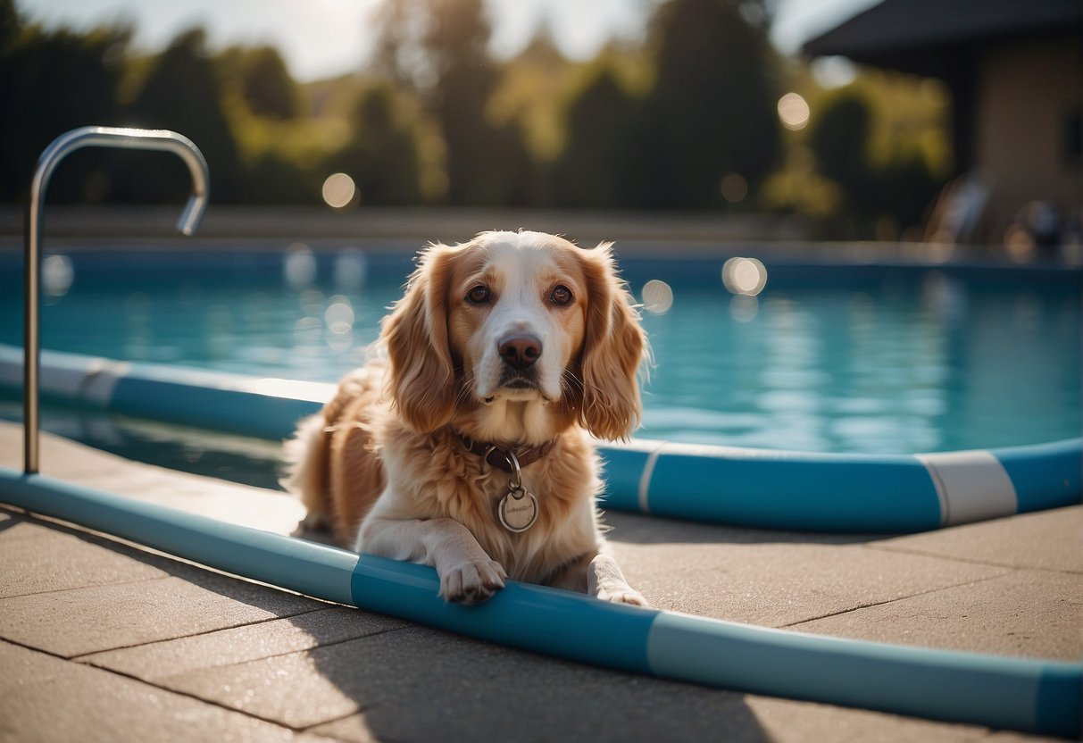 A sturdy, non-slip pool with rounded edges and a secure, latching gate for dogs to safely enjoy